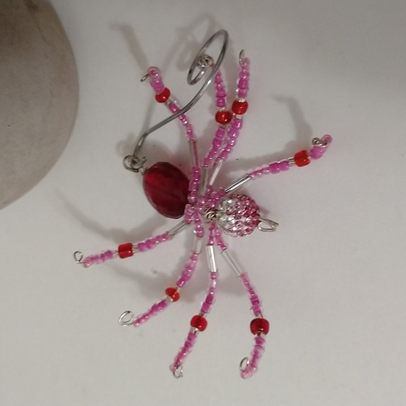 Pink and Red Handmade Beaded Spider - Picture 2 of 3